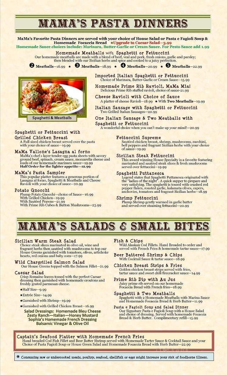 Mama Vallone's Steak House - Cle Elum, WA menu_pic