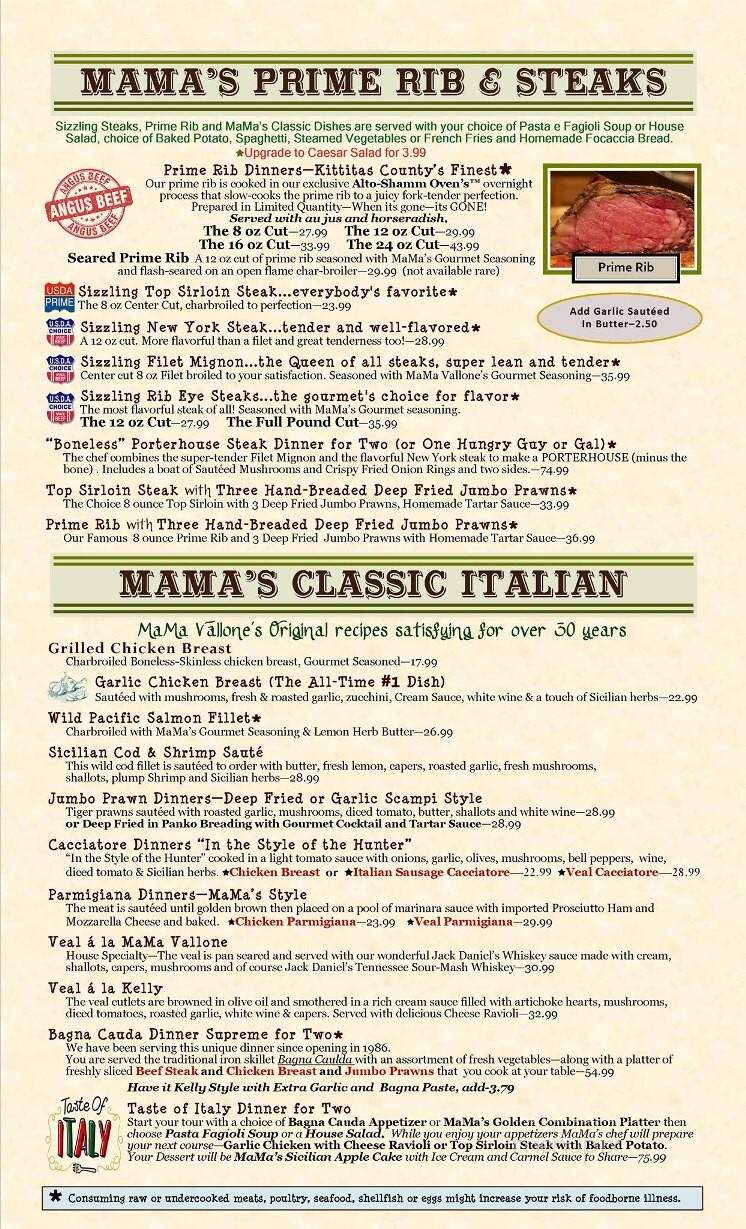 Mama Vallone's Steak House - Cle Elum, WA menu_pic