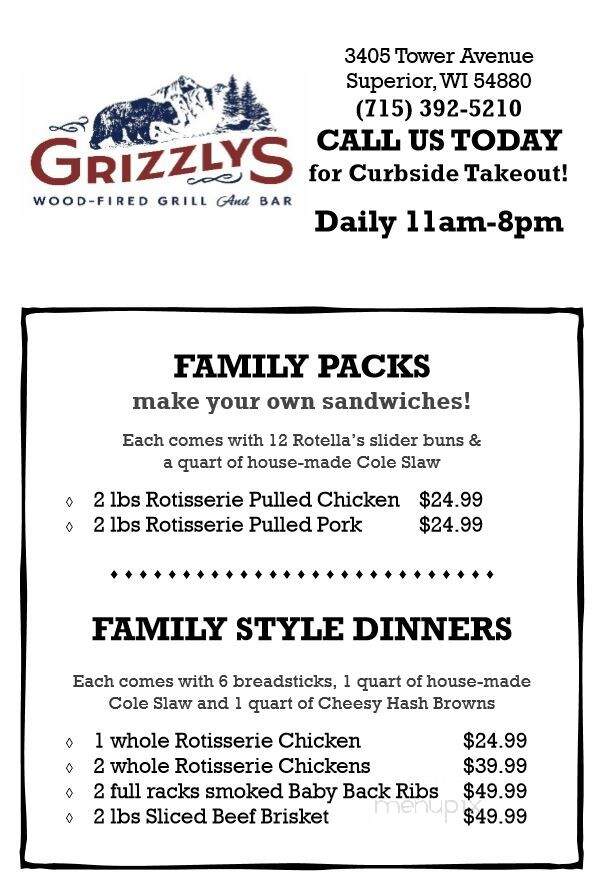 Grizzly's Grill N' Saloon - Superior, WI menu_pic