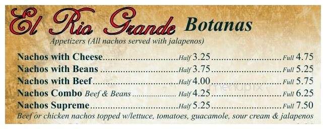El Rio Grande Mexican Restaurant - Lanett, AL menu_pic