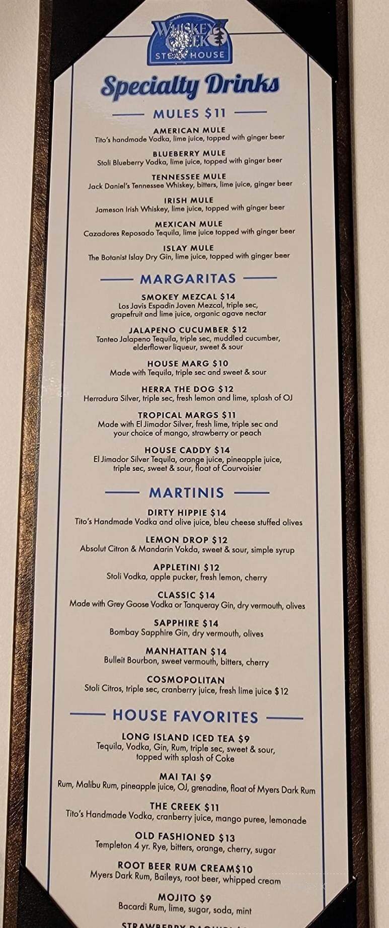 Whiskey Creek At Bishop - Bishop, CA menu_pic