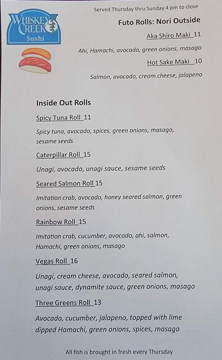 Whiskey Creek At Bishop - Bishop, CA menu_pic
