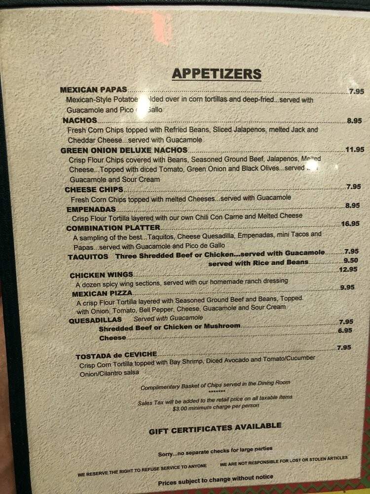 Green Onion Mexican Restaurant - San Pedro, CA menu_pic
