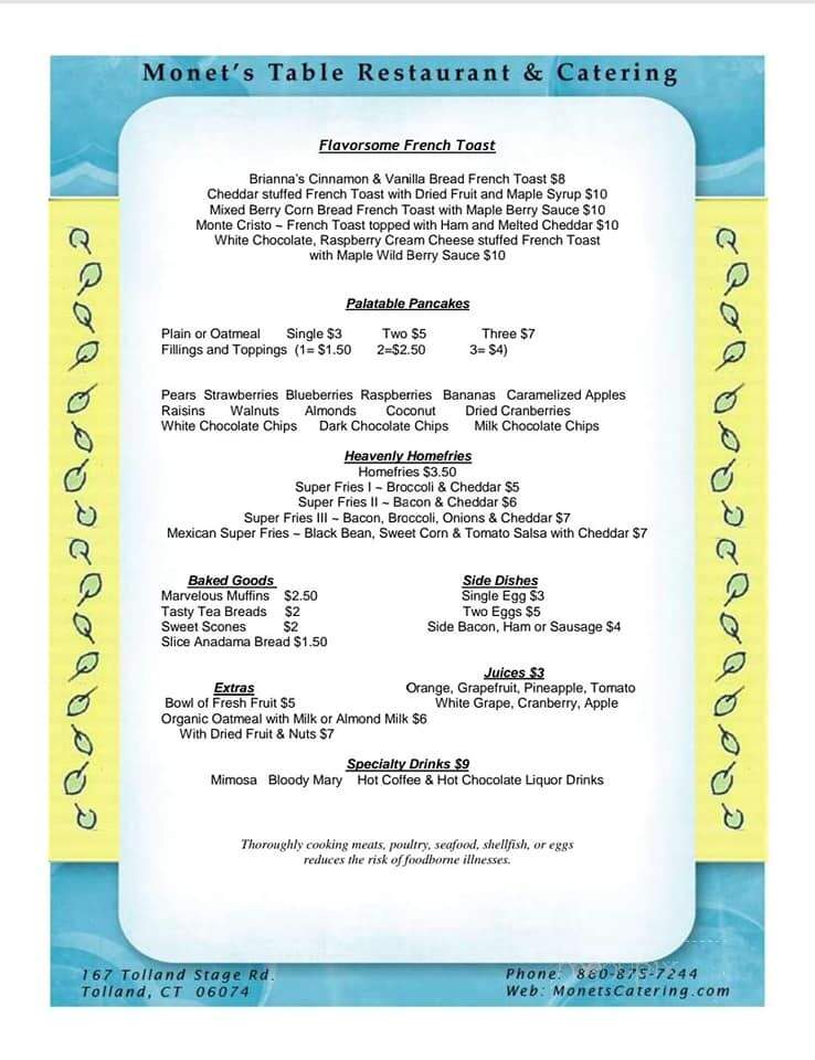 Monet's Table - Tolland, CT menu_pic
