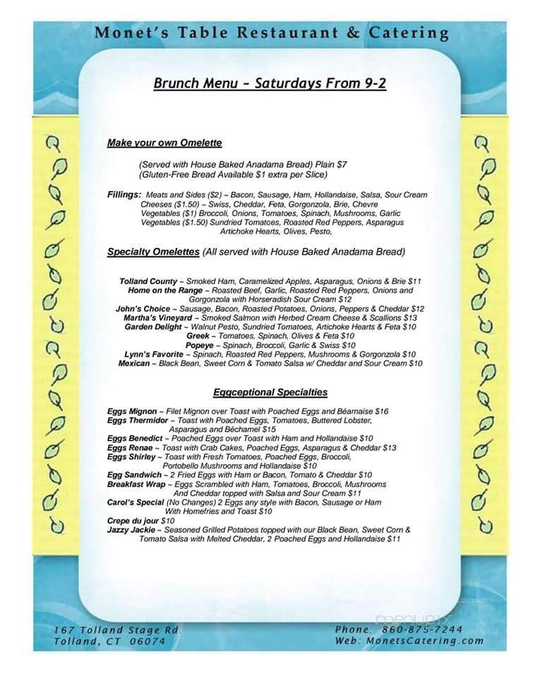 Monet's Table - Tolland, CT menu_pic