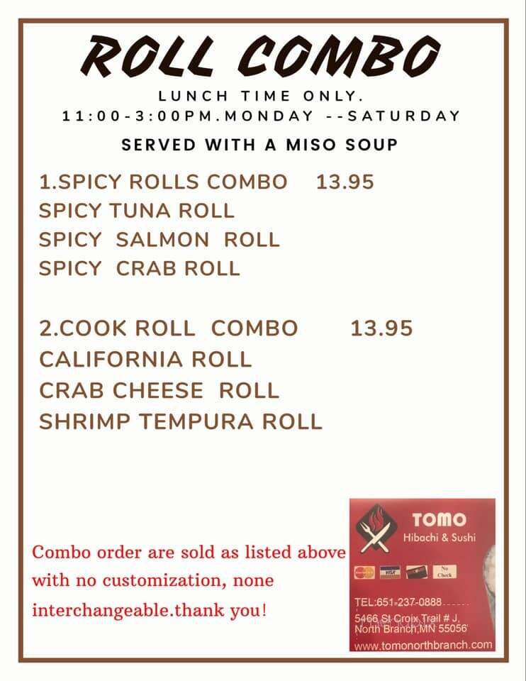 TOMO Hibachi & Sushi - North Branch, MN menu_pic