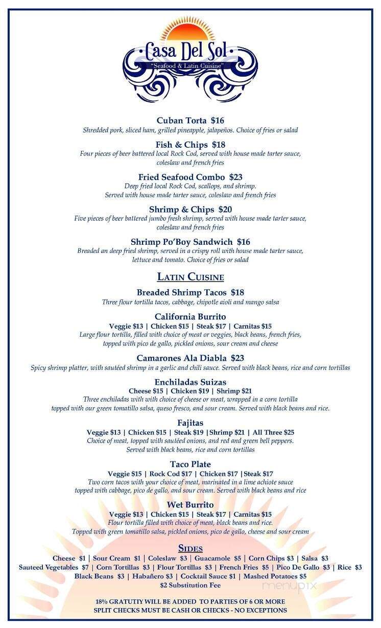 Casa Del Sol - Fort Bragg, CA menu_pic
