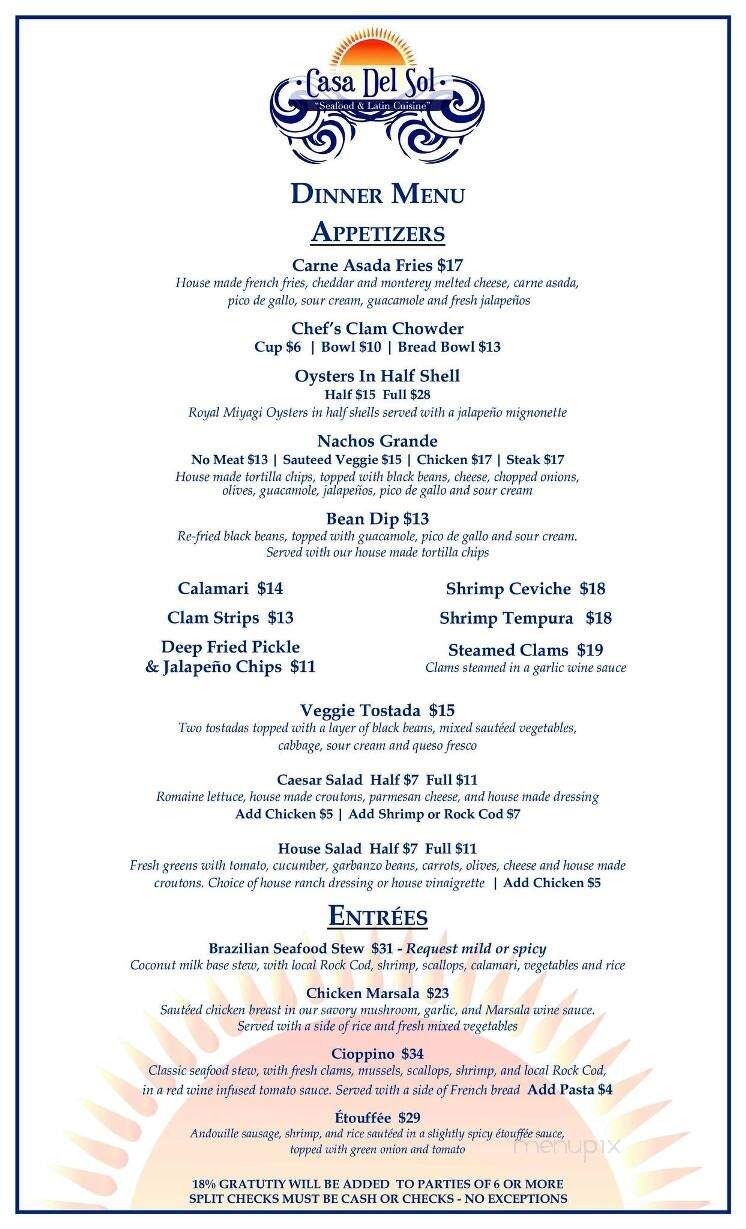 Casa Del Sol - Fort Bragg, CA menu_pic