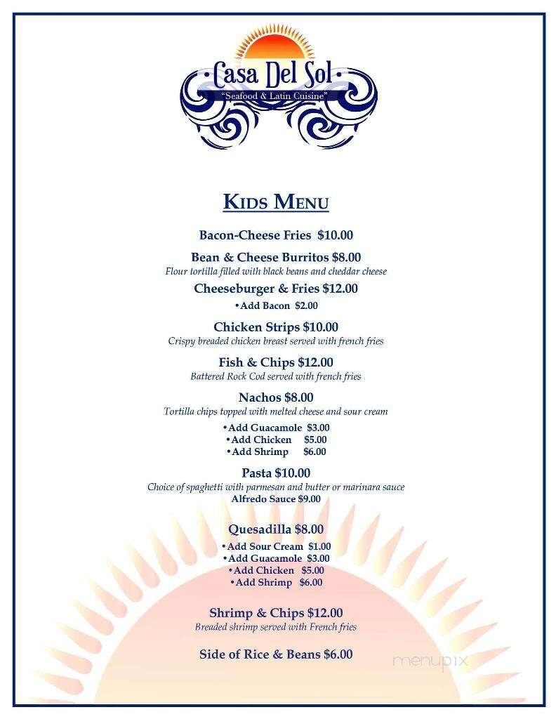 Casa Del Sol - Fort Bragg, CA menu_pic