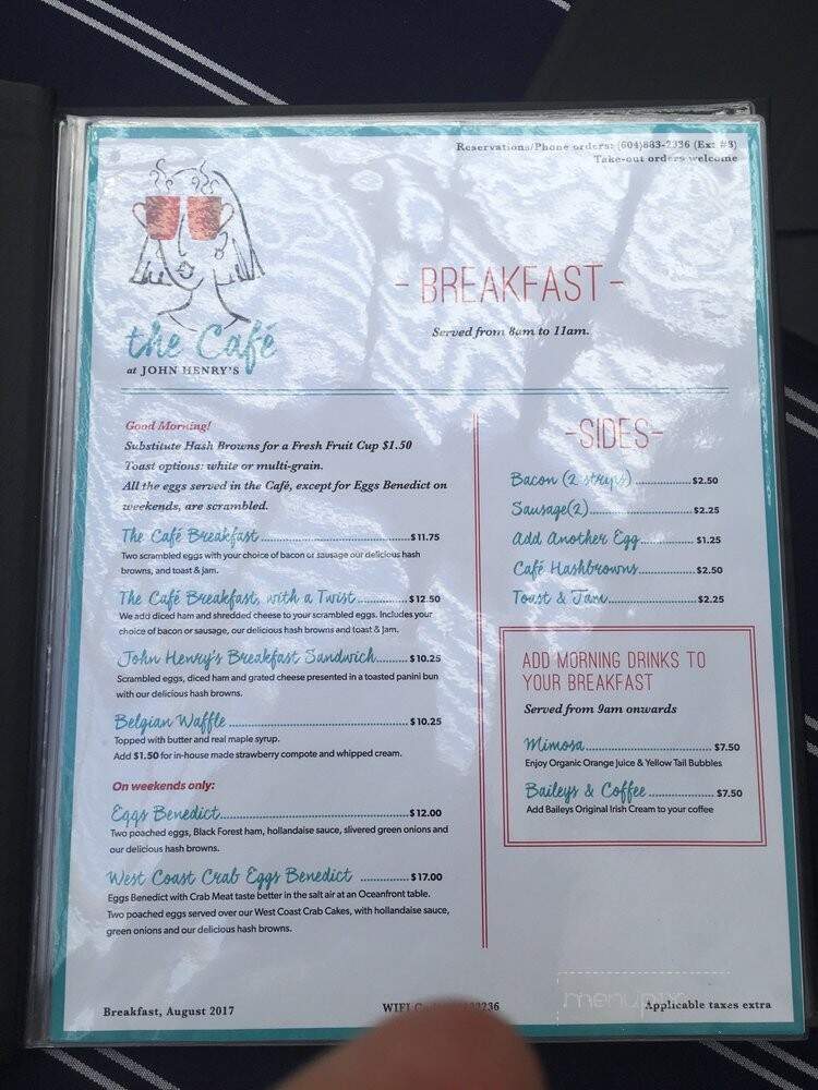 The Cafe John Henry's - Garden Bay, BC menu_pic