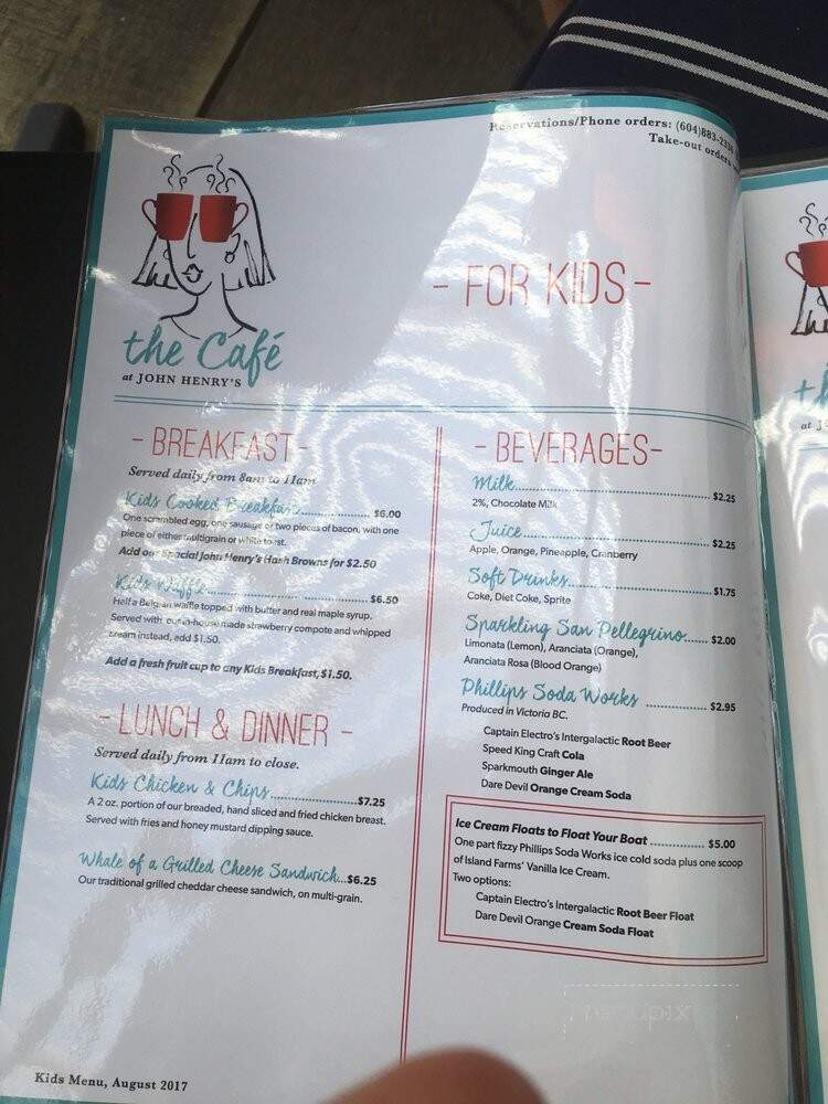 The Cafe John Henry's - Garden Bay, BC menu_pic