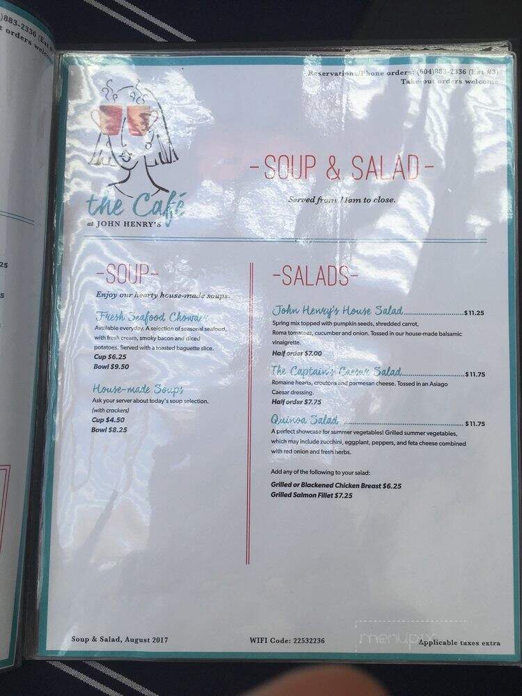 The Cafe John Henry's - Garden Bay, BC menu_pic
