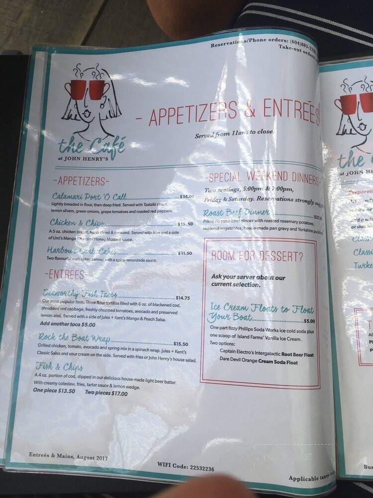 The Cafe John Henry's - Garden Bay, BC menu_pic