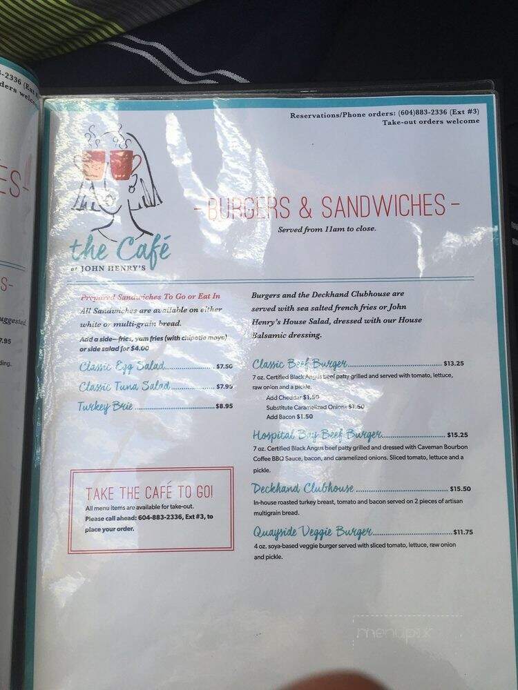 The Cafe John Henry's - Garden Bay, BC menu_pic