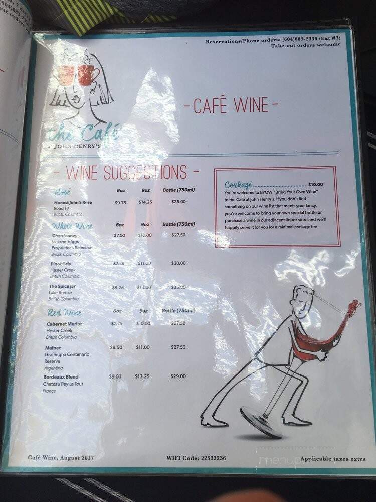 The Cafe John Henry's - Garden Bay, BC menu_pic