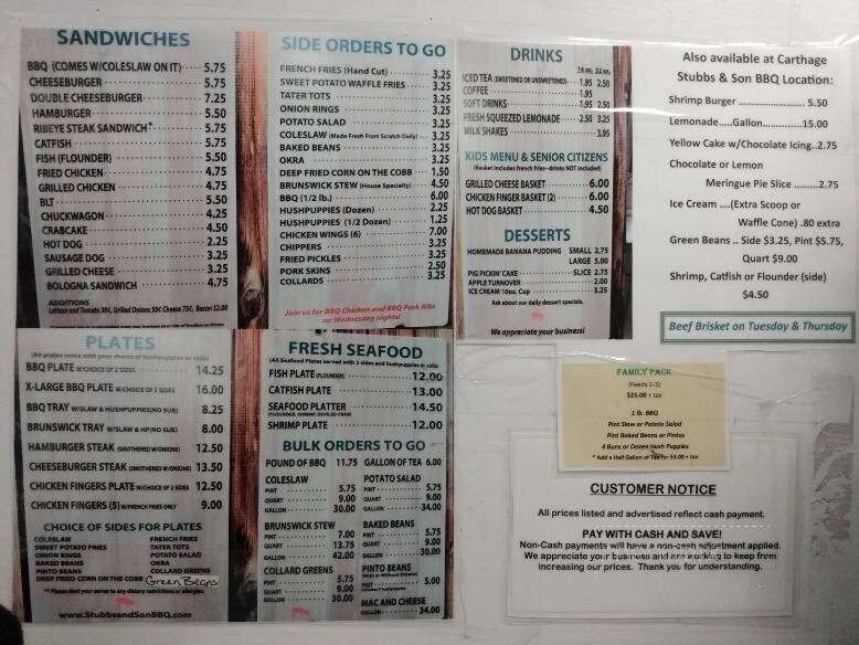 Stubbs & Son BBQ - Carthage, NC menu_pic