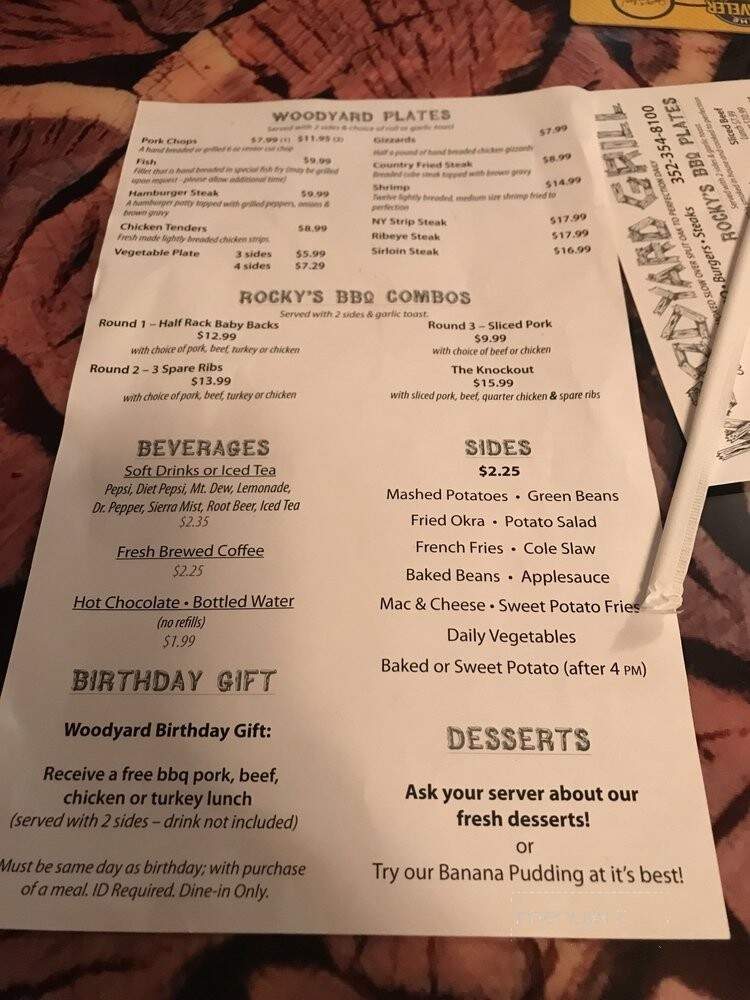 Woodyard Grill - Newberry, FL menu_pic