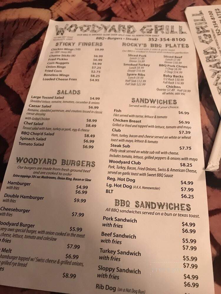 Woodyard Grill - Newberry, FL menu_pic