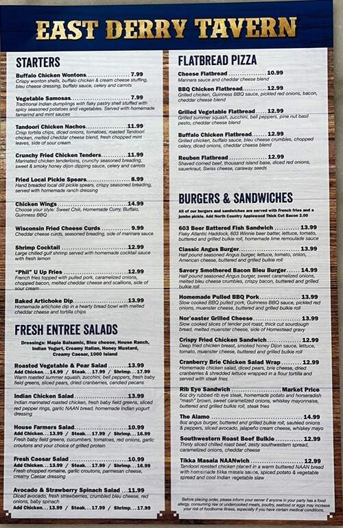 East Derry Tavern - Derry, NH menu_pic