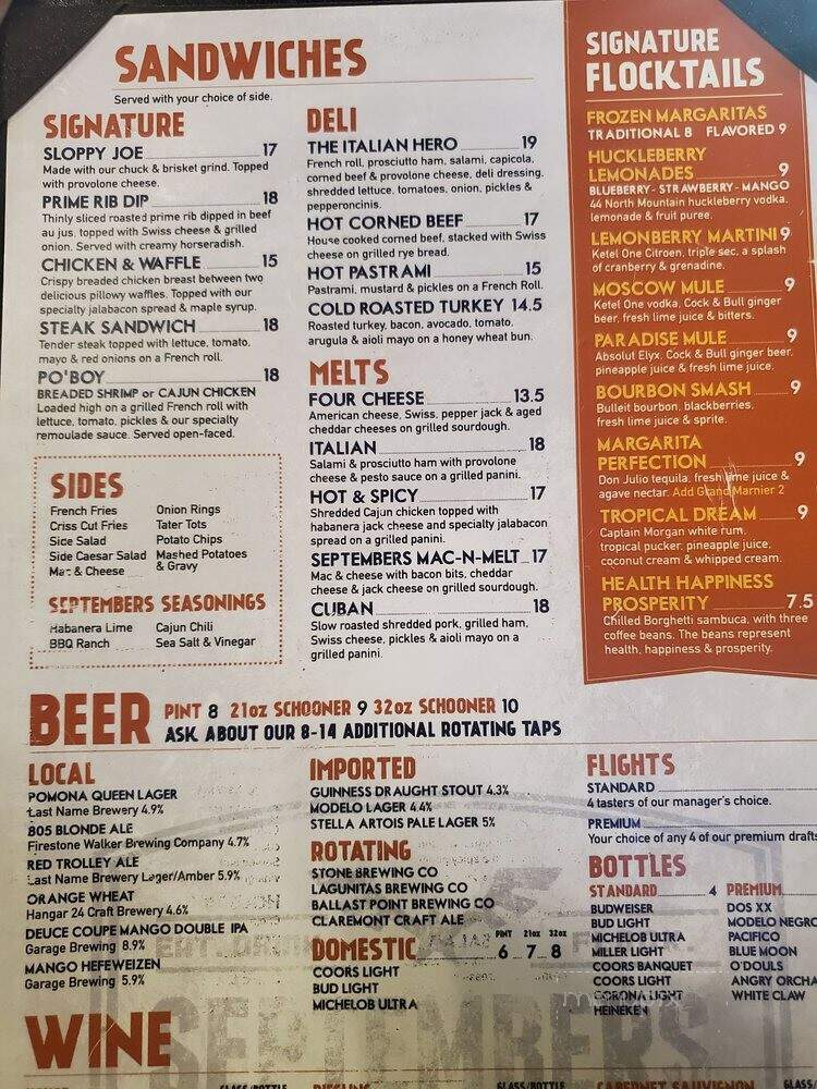 September's Taproom & Eatery - Rialto, CA menu_pic