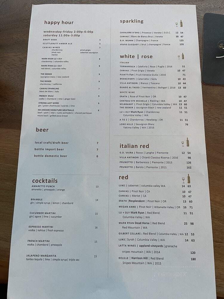 Andare Kitchen & Bar - Seattle, WA menu_pic