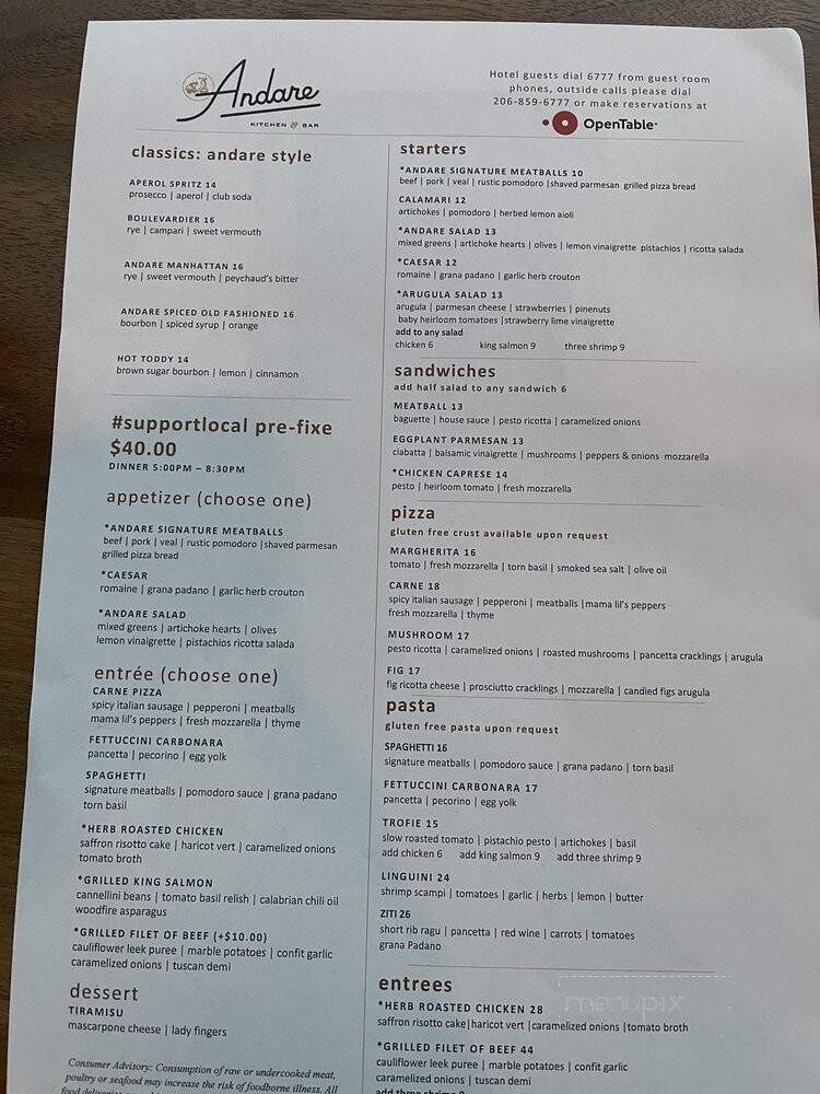 Andare Kitchen & Bar - Seattle, WA menu_pic