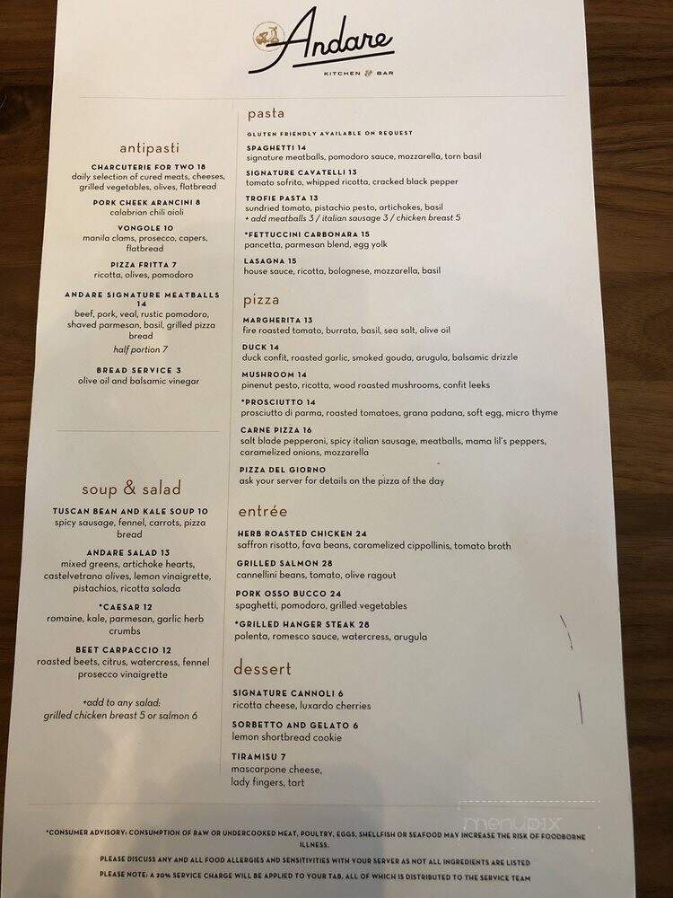 Andare Kitchen & Bar - Seattle, WA menu_pic