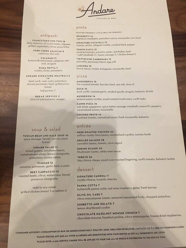 Andare Kitchen & Bar - Seattle, WA menu_pic