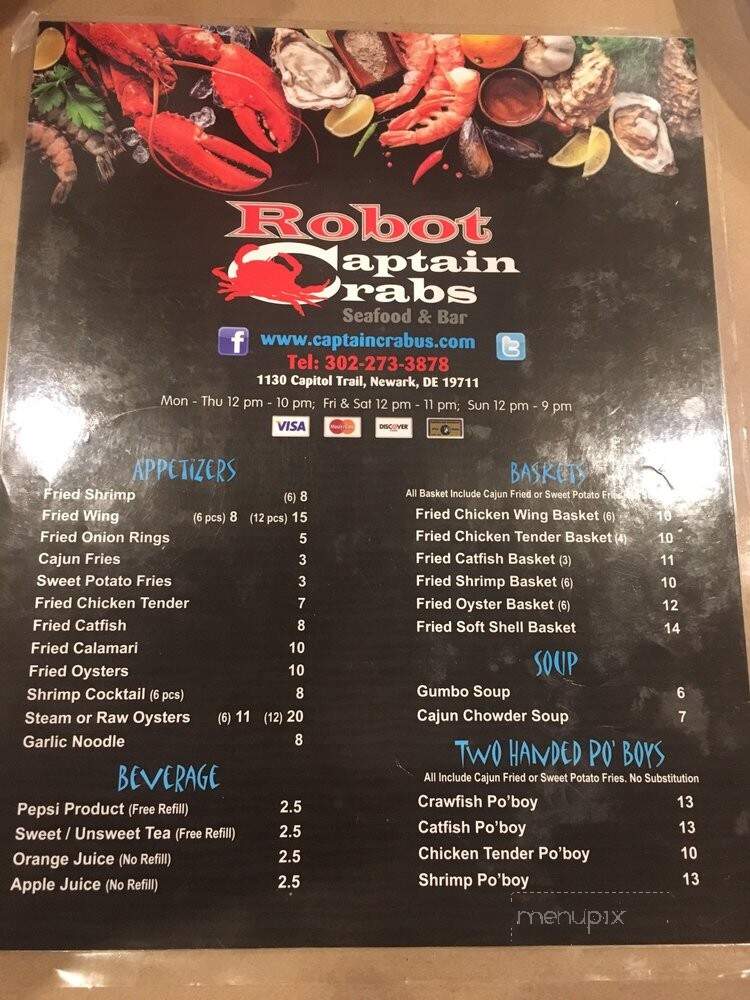 Robot Captain Crabs Seafood And Bar - Newark, DE menu_pic