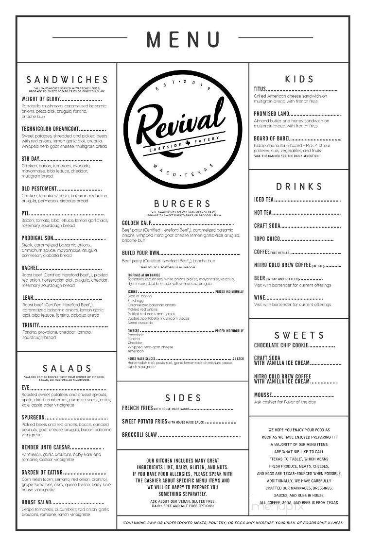 Revival Eastside Eatery - Waco, TX menu_pic