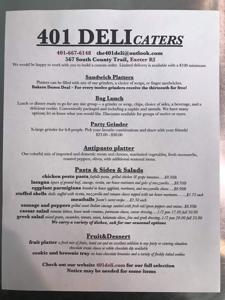 401 Deli - Exeter, RI menu_pic