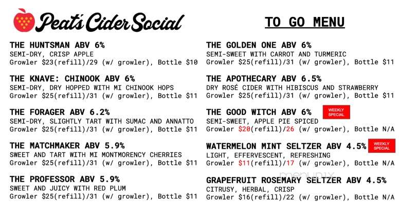 Peat's Cider Social - Stevensville, MI menu_pic