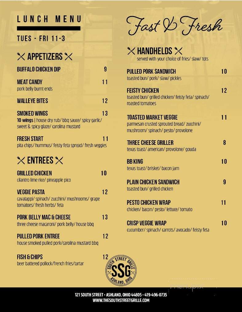 The South Street Grille - Ashland, OH menu_pic