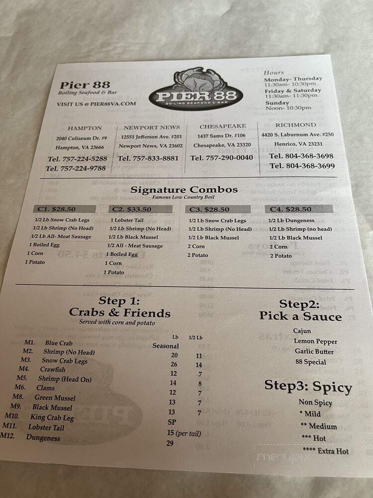 Pier 88 Boiling Seafood & Bar - Henrico, VA menu_pic