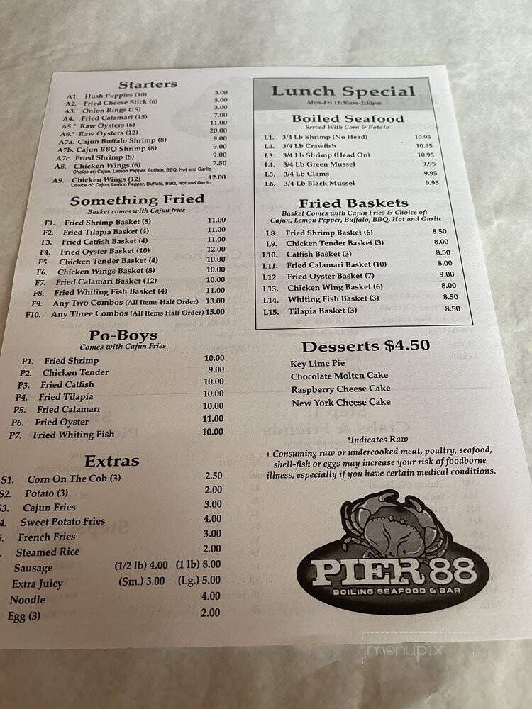 Pier 88 Boiling Seafood & Bar - Henrico, VA menu_pic