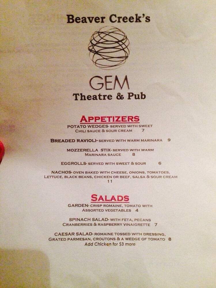 The Gem - Wibaux, MT menu_pic