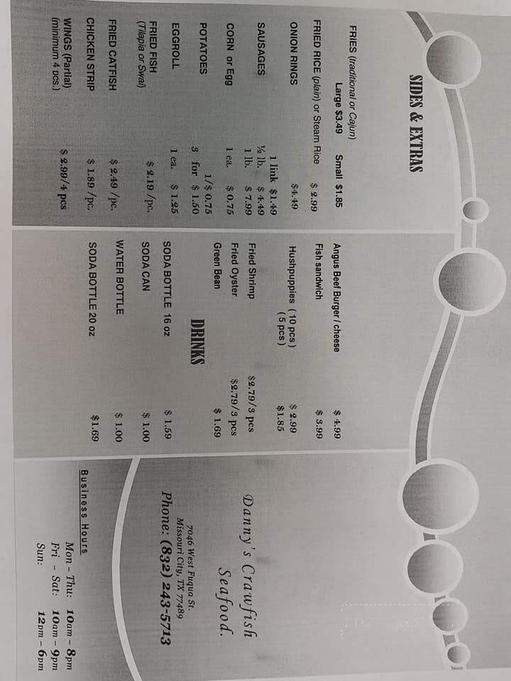 Danny's Crawfish & Seafoods - Missouri City, TX menu_pic