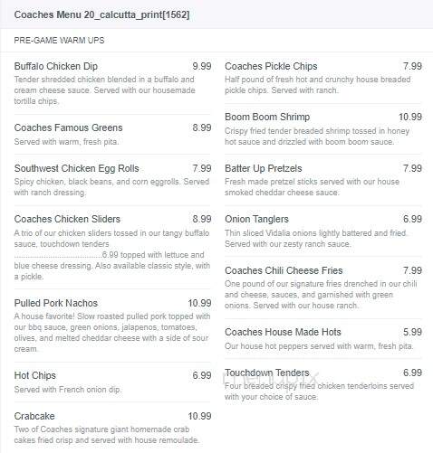 Coaches Burger Bar - East Liverpool, OH menu_pic