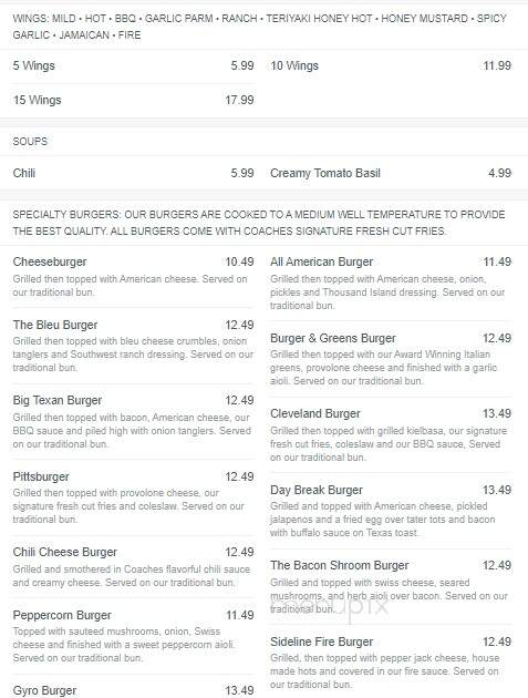Coaches Burger Bar - East Liverpool, OH menu_pic