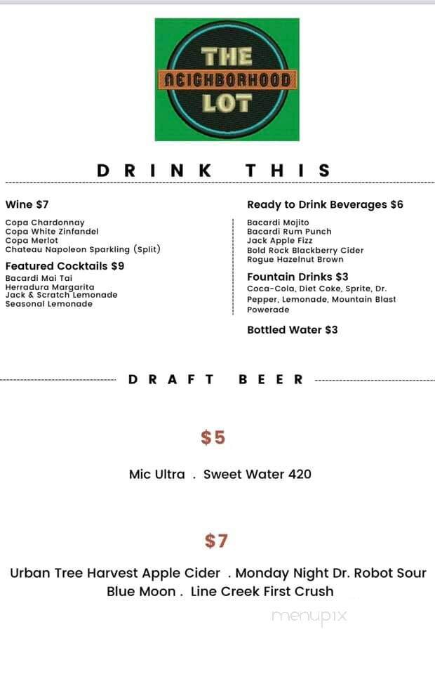 The Neighborhood Lot - McDonough, GA menu_pic