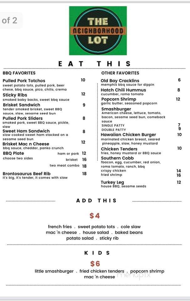 The Neighborhood Lot - McDonough, GA menu_pic