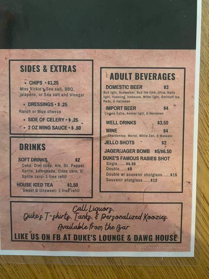Duke's Lounge & Dog House - Milledgeville, GA menu_pic