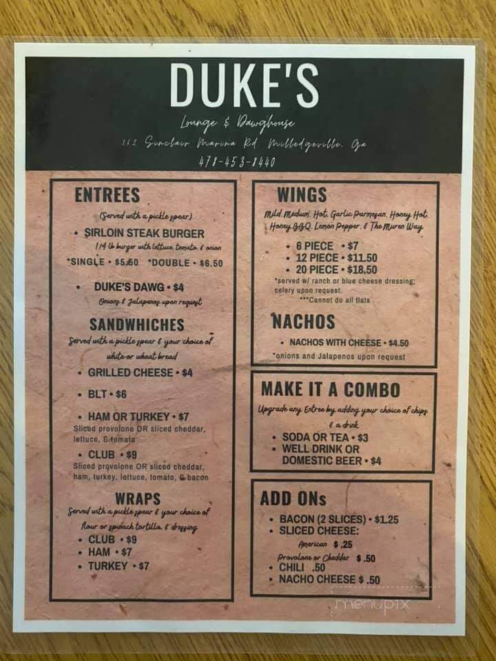 Duke's Lounge & Dog House - Milledgeville, GA menu_pic