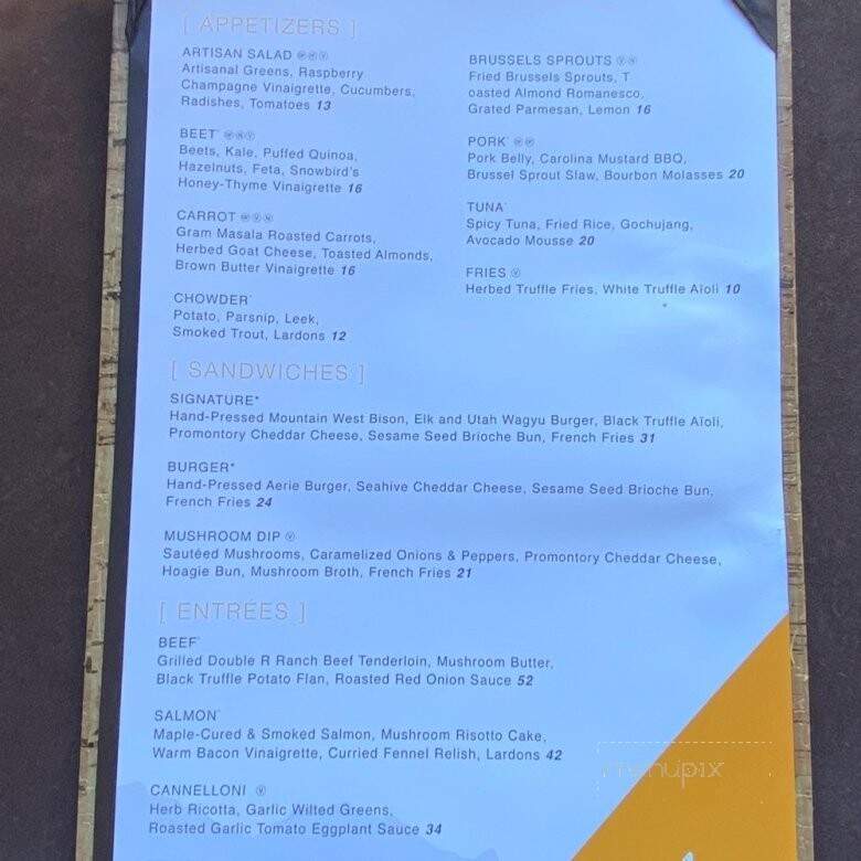 The Aerie Restaurant - Snowbird, UT menu_pic