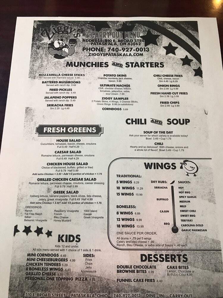 Ziggy's - Pataskala, OH menu_pic