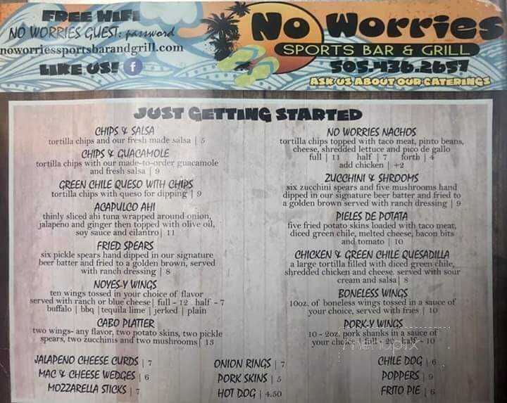 No Worries Sports Bar & Grill - Farmington, NM menu_pic