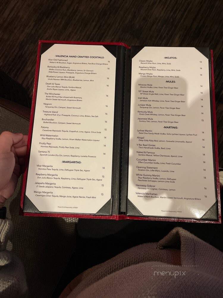 V Bar - San Jose, CA menu_pic