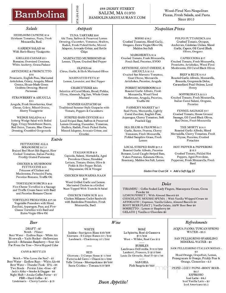 Bambolina Restaurant - Salem, MA menu_pic