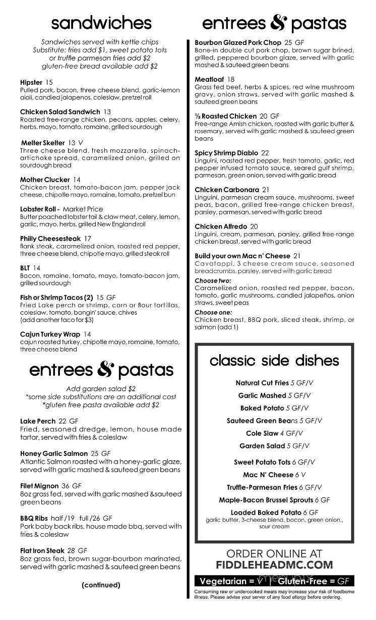 Fiddlehead - Michigan City, IN menu_pic