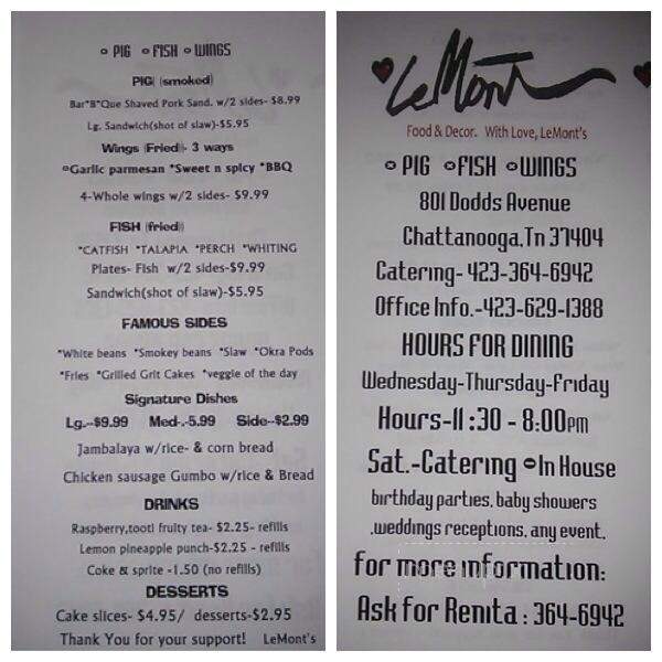 Cafe LeMont - Chattanooga, TN menu_pic